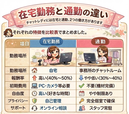 在宅、通勤の違い